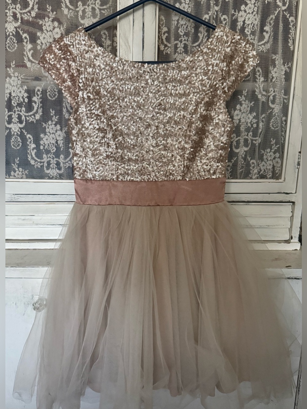 Trixxi Rose Gold Sequin & Blush Tulle Party Dress